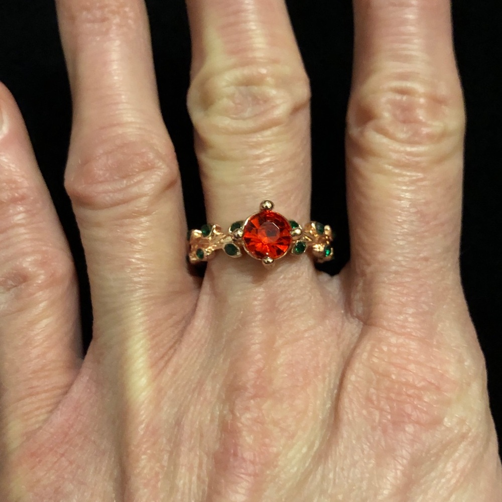 Gold Tone, Red, and Green Faux Gemstone Ring
